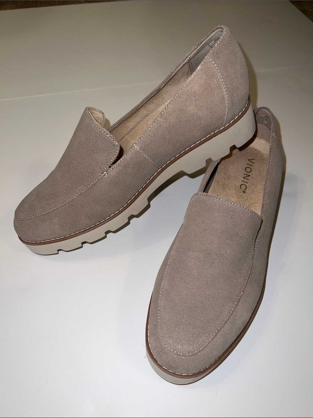 Vionic Taupe Suede Kensley Loafers for Women 8 WIDE